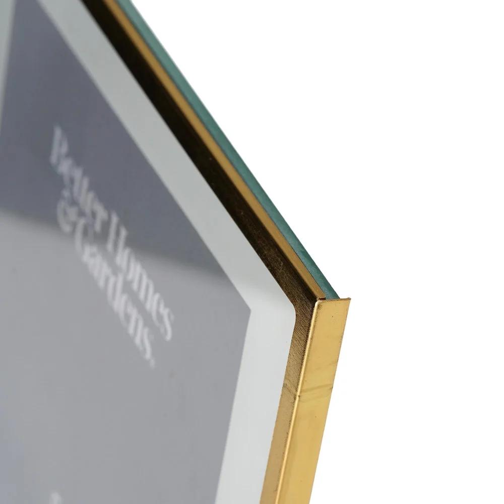 Gold Metal Glass Floating Picture Frame Heavyweight Contemporary Design Foldable Easel Stand Ideal Cherished Photos Decor