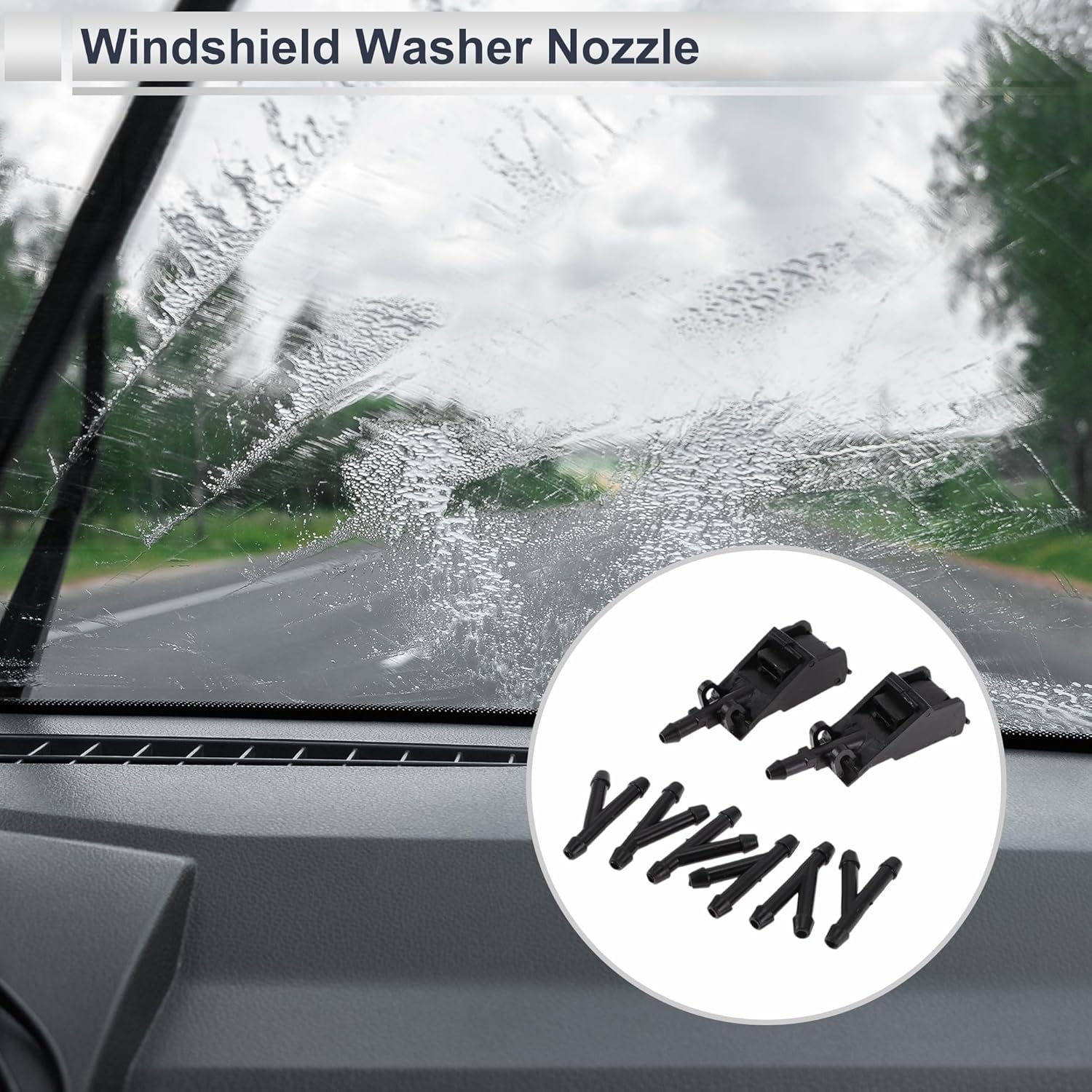 

Windshield Washer Nozzle for Volkswagen Jetta 1999-2012 Front W/ 6 Pcs Y Hose Connector Car 6E0955985 Black Plastic 1 Set
