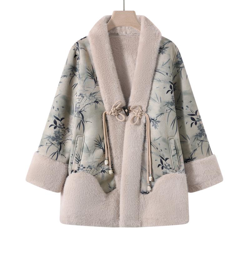 Mom's Winter Mink Fleece Mid-Length Coat: Warm, Thick Fur Coat for Middle-Aged & Elderly Women - National Style, Perfect for New Year.