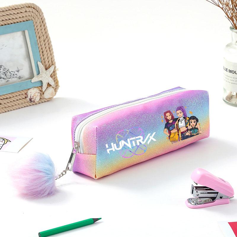 Demon Hunter Squad Rainbow Glitter Pencil Case - Shiny Student Stationery Organizer