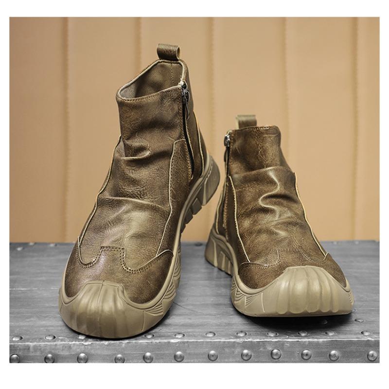 Men's New Fashion Black Fleece-lined Martin Boots, Versatile Comfortable Wear-resistant Leather Boots for Autumn and Winter