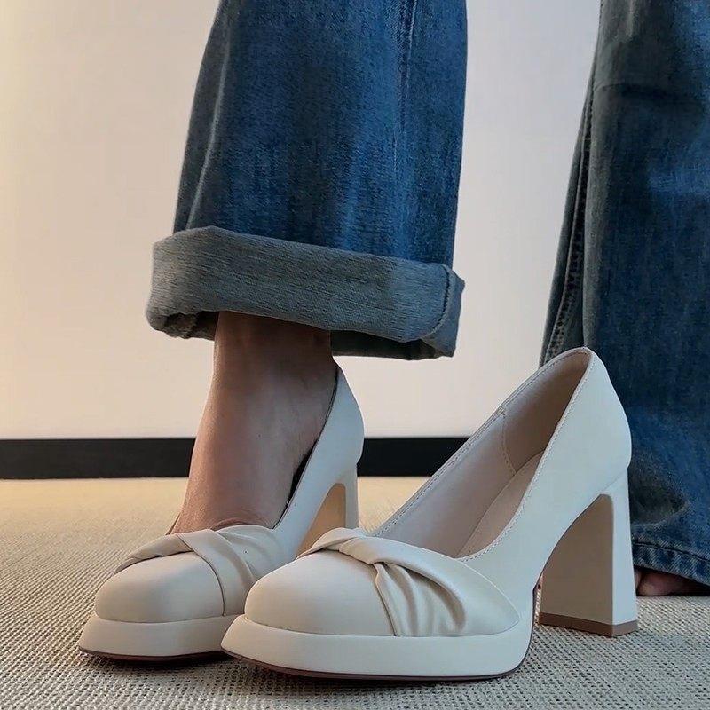 Первая встреча сезон толстый каблук высокие каблуки водонепроницаемый циферблат бант огромный красивые туфли 34