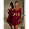 Sexy Off Shoulder Latin Top Ruffled Skirts Latin Dance Costume Stage Performance Clothes Samba Tango Dance Wear Set for Women