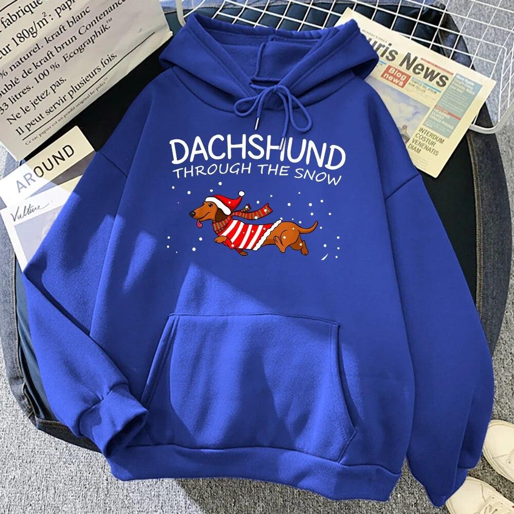 Jezevčík přes sníh Funny Dog Vánoční Unisex mikina Kreativní Roztomilé Oversize Oblečení Podzimní Fleece Polover Unisex mikiny