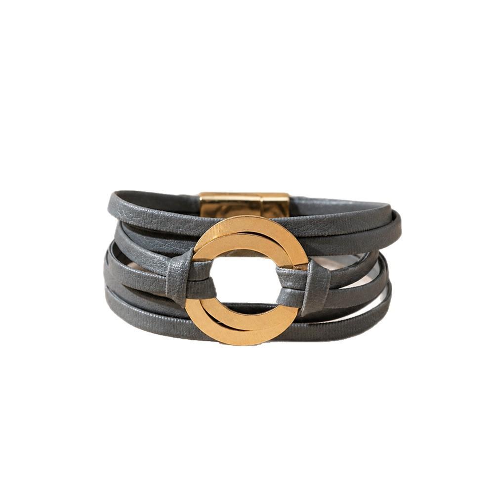 European and American jewelry classic geometric ring pu magnetic buckle bracelet multi-layer bohemian wristband bracelet