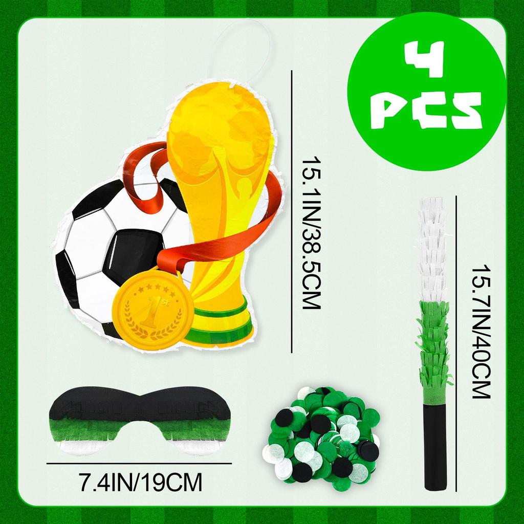 Soccer Ball Pinata, 4 Pcs Soccer Pinatas Bundle - 15.1'' Soccer Theme Piñata, Soccer Party Pinata Stick Etc Sports Pinata Supplies