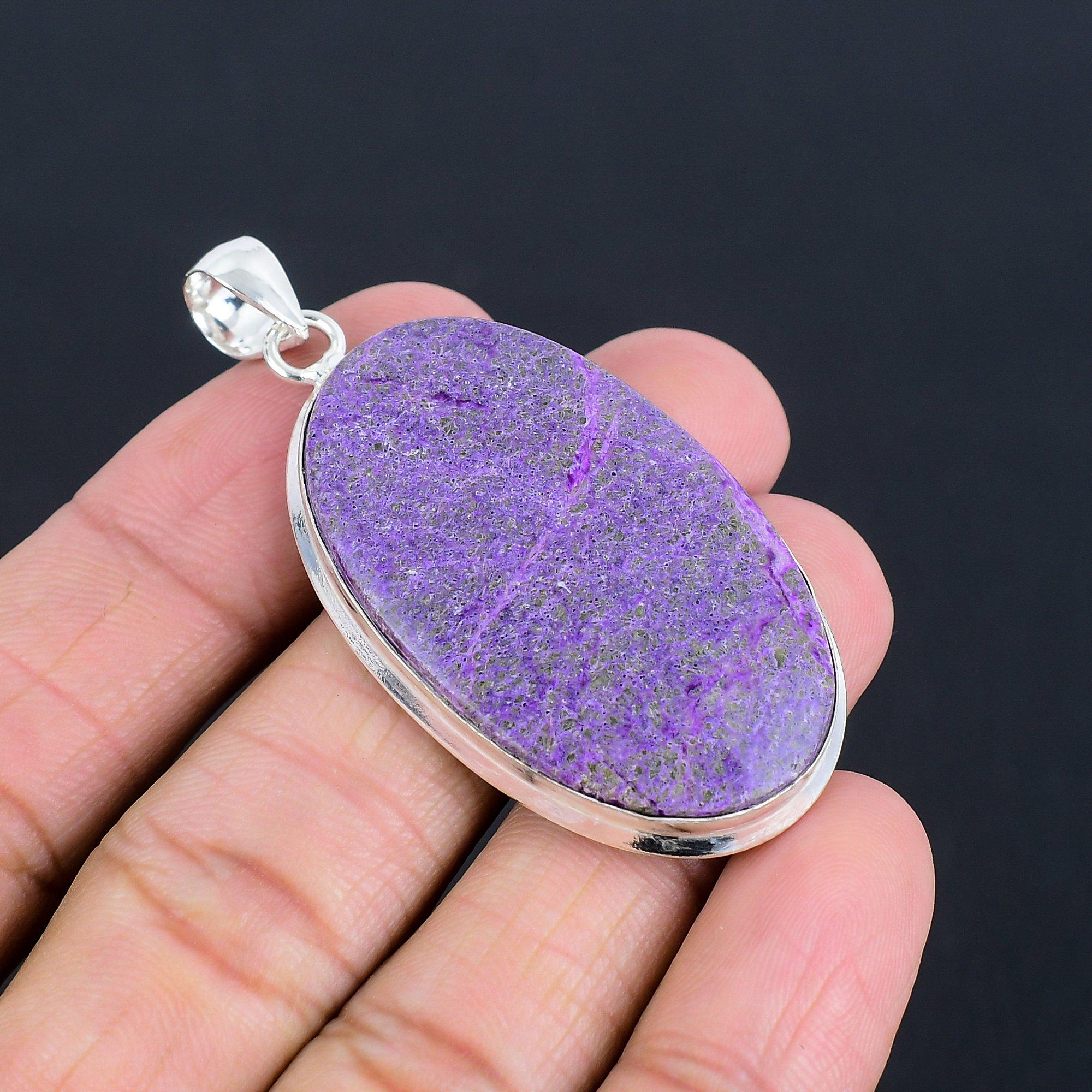 

Ювелирный кулон ручной работы из стерлингового серебра 925 пробы с драгоценным камнем пурпуритом 2,29 дюйма фиолетовый