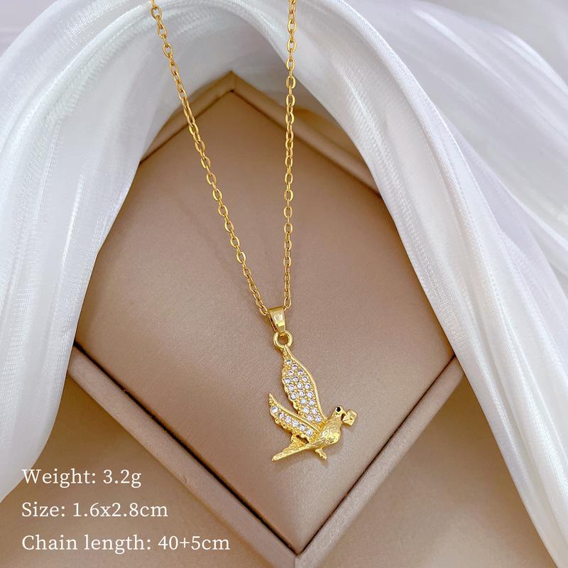 Swallow Homing Light Luxury Temperament Gorgeous Full Diamond Necklace Female Versatile Collarbone Chain Titanium Steel Chain