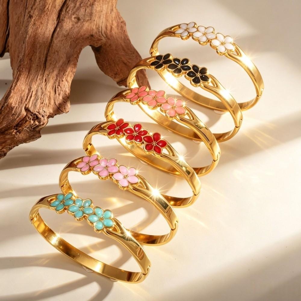 Enamel Design Gold Plated Bracelet Stainless Steel Women's Bracelet Women Daily Wear