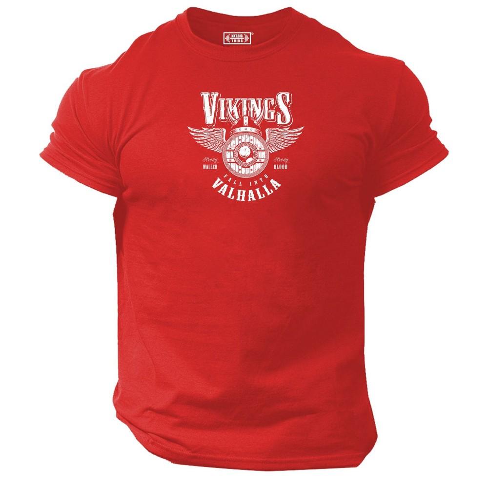 Fall Into Valhalla T Shirt Gym Clothing Bodybuilding Vikings Helmet Angels Top