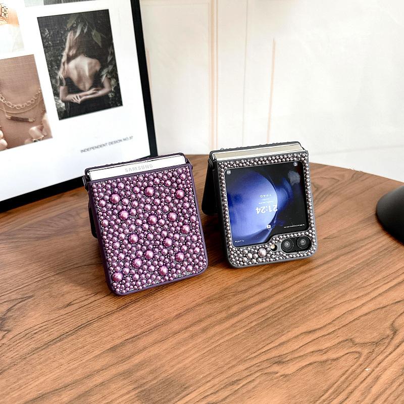 Full Screen Pearls Suitable for Samsung Zflip5 Mobile Phone Case Galaxy ZFlip6 4 3 Folding Protective Case