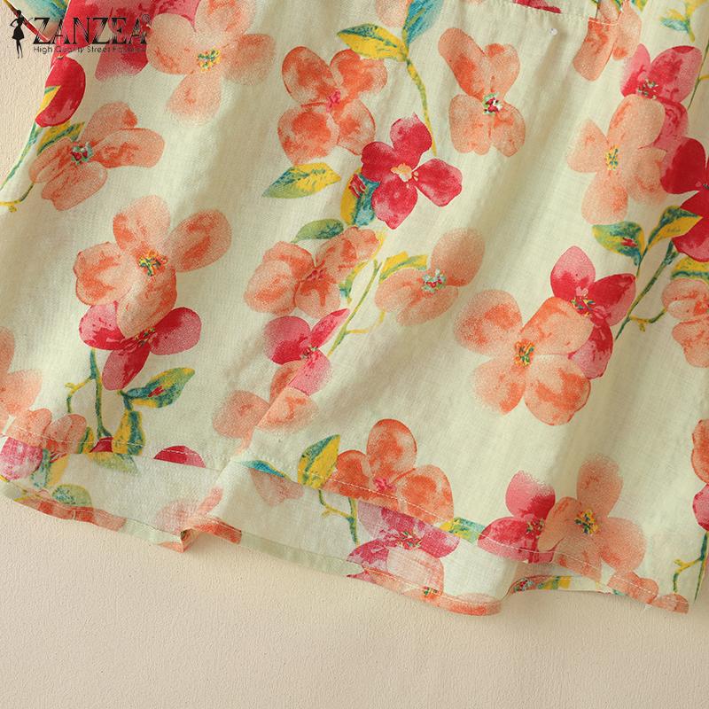 ZANZEA Blusa da Donna Casual con Scollo a V, Stampa Floreale, Vestibilità Larga, Manica a Metà