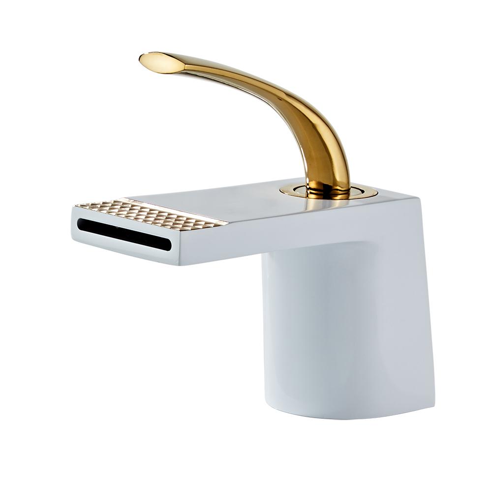 Waschtischarmatur Gold Wasserfall Wasserhahn Badezimmerarmatur Deckmontage Badezimmer Toilette Waschtischarmatur Mischbatterie Warm- und Kaltwasserspüle Wasserhahn
