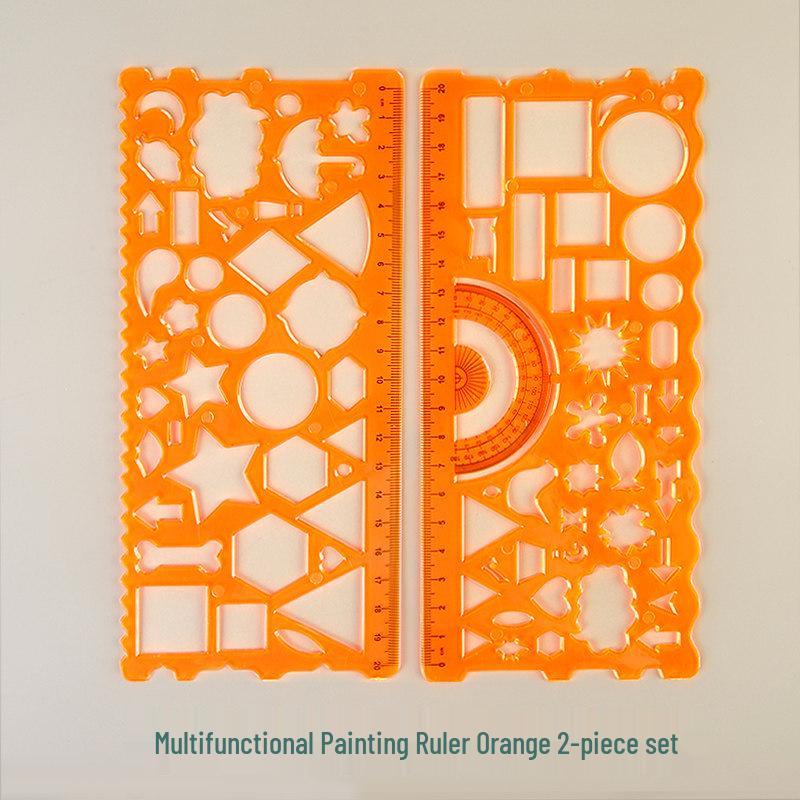 Multifunctional Kaleidoscope Ruler Set: Magic Hand-Painted, Thick Template, Straight Ruler, Protractor for Drawing and Painting