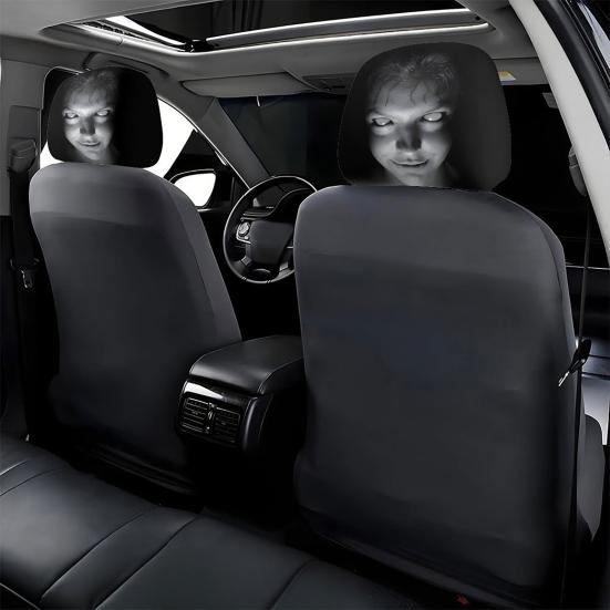 Breathable Car Seat Protector 2Pcs Universal Headrest Covers, Horror Pattern Protector, Durable Polyester Cover Stretchy Interior Accessories for All