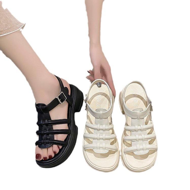 Internet celebrity Roman sandals women's summer 2025 new fashion platform woven fairy style thick heel skirt beach shoes