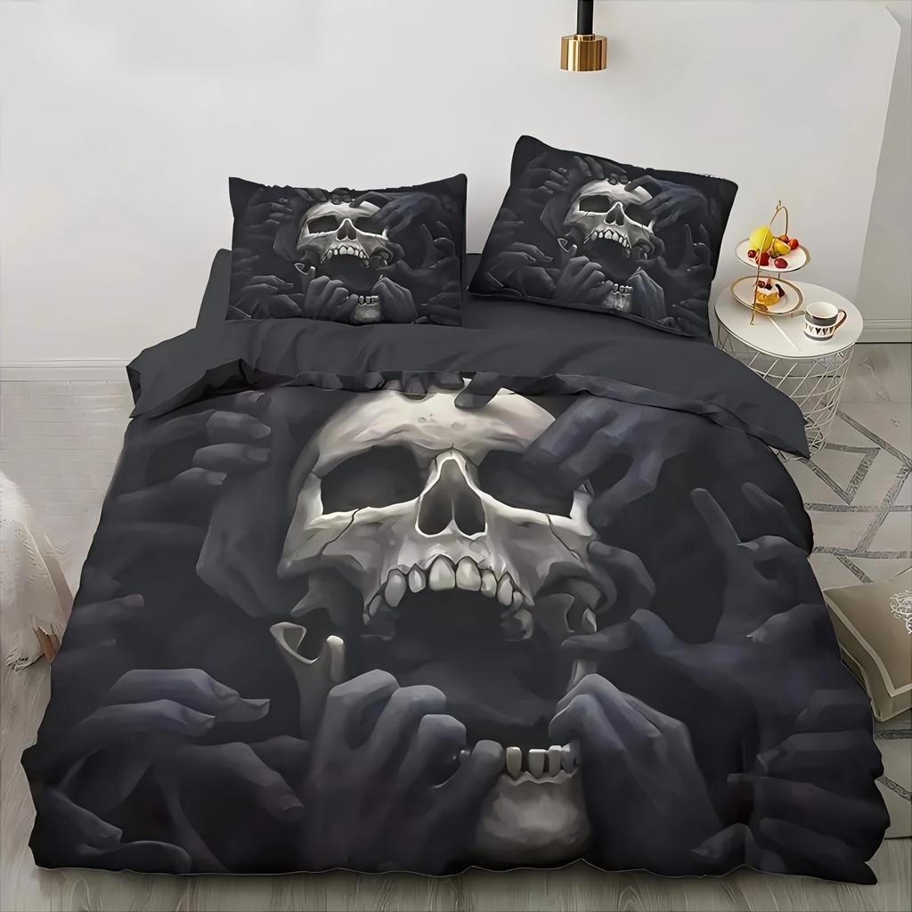 Skeleton 3D Print Black Duvet Cover Set Halloween Style Double For Adults Queen King Size Soft Bedding Set With Pillowcase