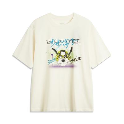 Li Ning X Disney Goofy Seria Współpracy Miękki Komfortowy Oddychający Okrągły Dekolt Wszechstronny Luźny Dzianinowy Krótki Rękaw T-shirt Męskie Bluzki AHSUA77-1