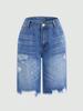 Women's Fashion Distressed Denim Bermuda Shorts - Casual Rip-Finish Five-Point Style