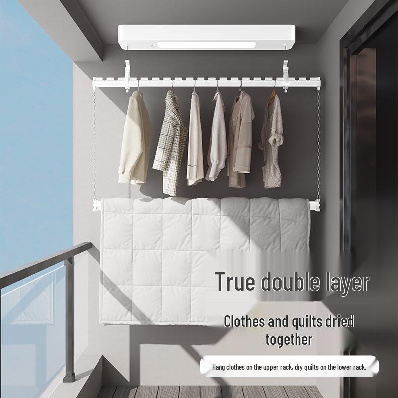 Compact Remote-Controlled Electric Drying Rack for Balconies and Apartments with Side-Mounted Lift System Single Rail 0.9m Electric Rack