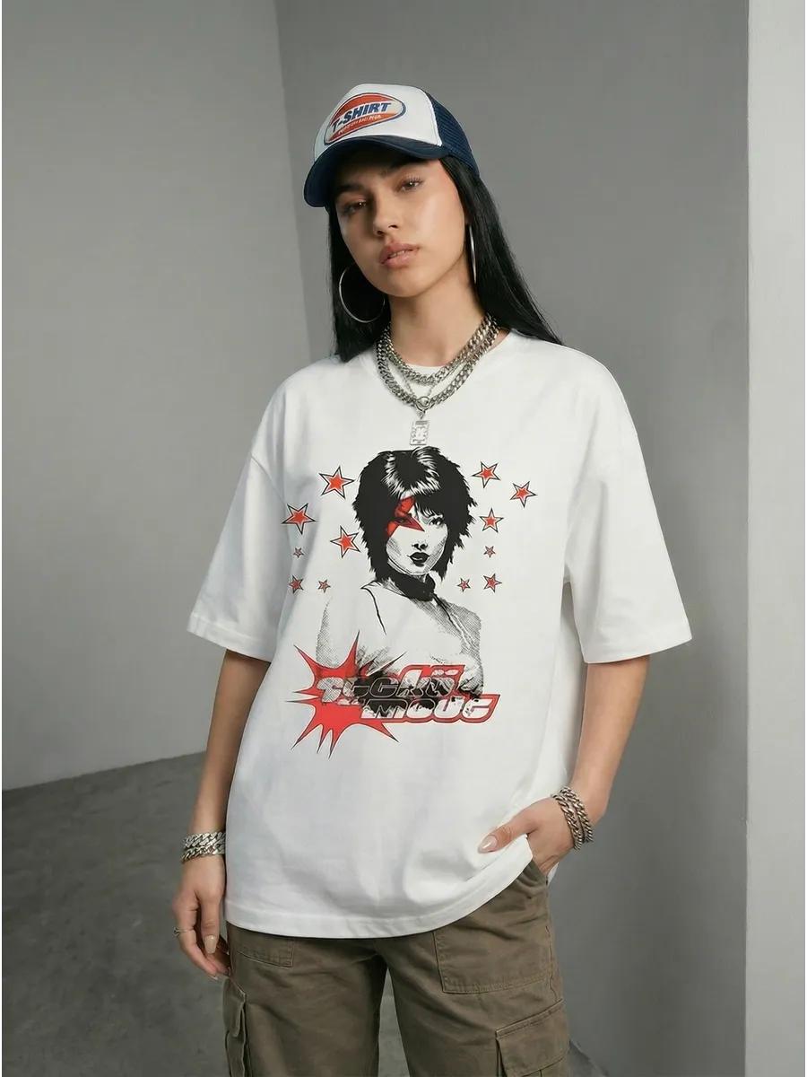 Oversized thick Y2K T-shirt with pinterest print S