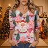 Women's Christmas Print V-Neck 3/4 Sleeve Loose Fit Casual Blouse Shirt Top