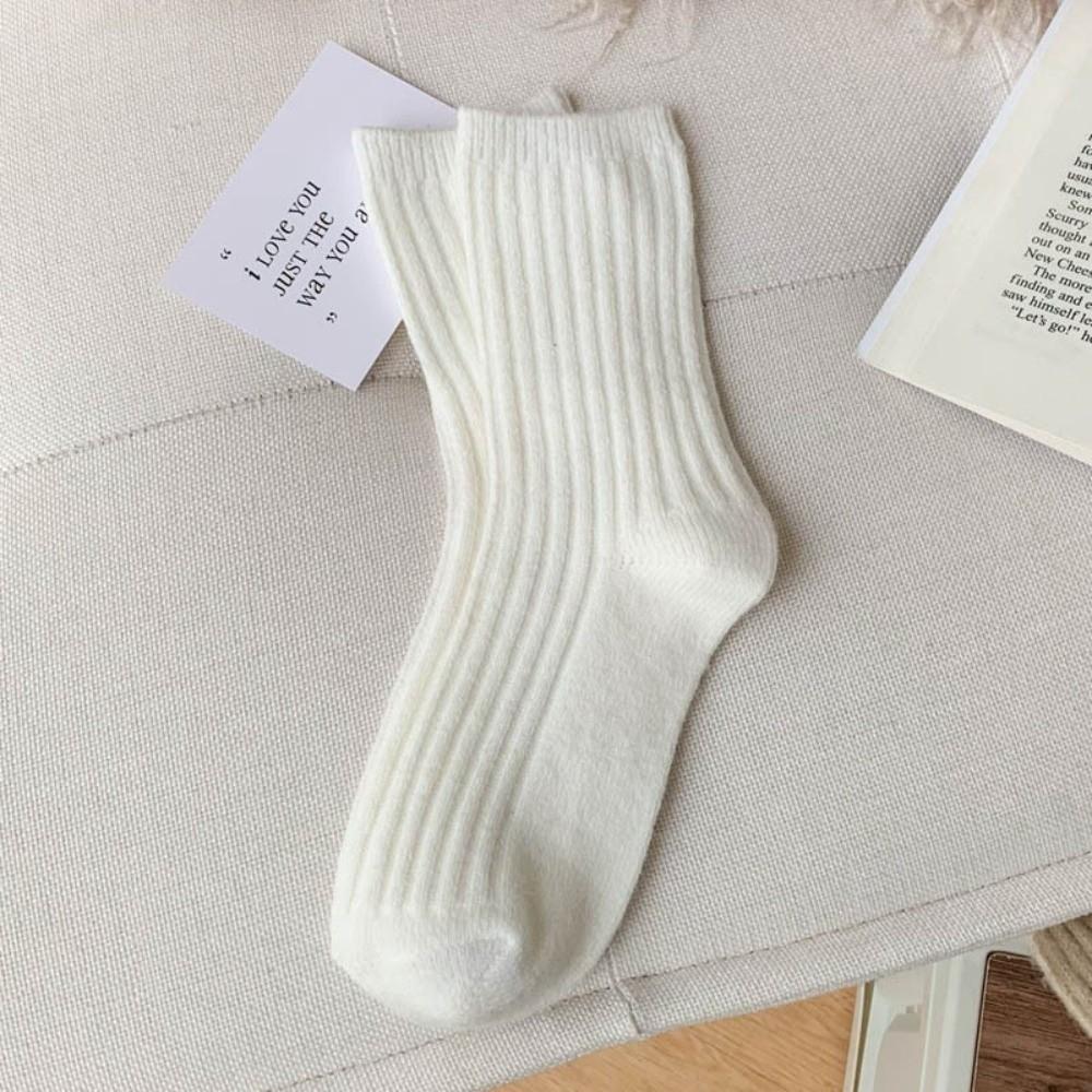 1 Pair Comfortable Thermal Crew Socks Solid Color Knitting Socks Fashion Wool Socks Winter Autumn