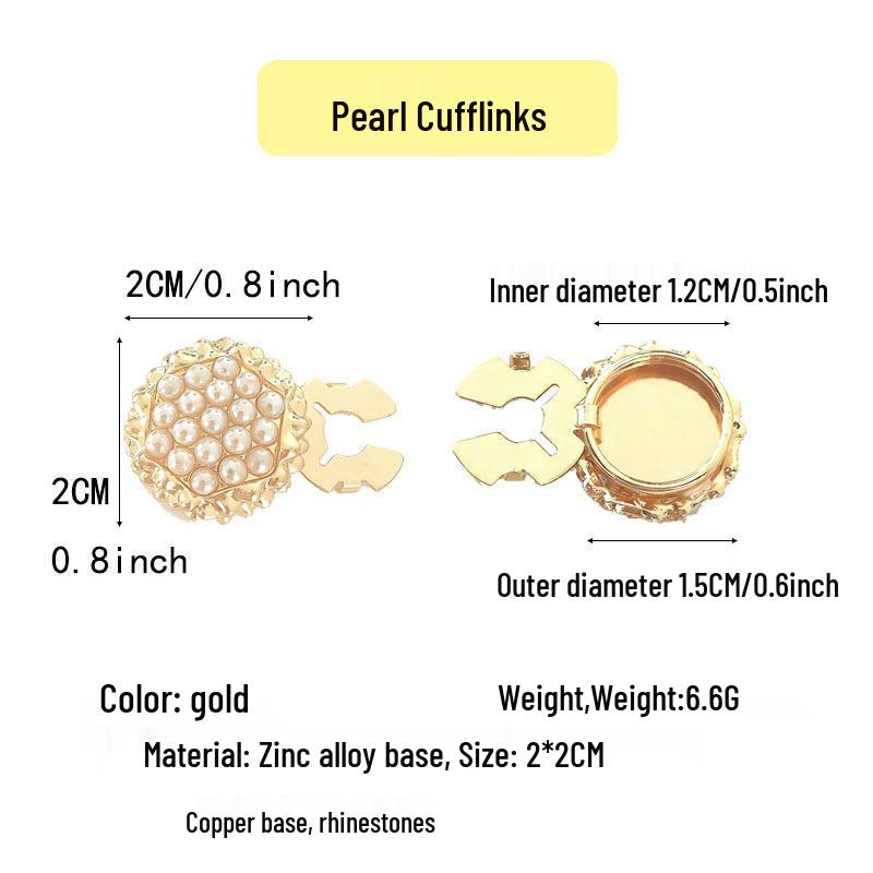 Exquisite Diamond-Studded Pearl Cufflinks: Elegant Jacket & Shirt Button Accessories None