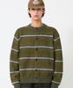 TRILLION Washable Hairy Striped Button Cardigan Knit_Khaki