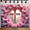 2D Floral Cross Background Cloth, Washable Pink Flower Cross Backdrop for Christian Themed Party Photo Booth
