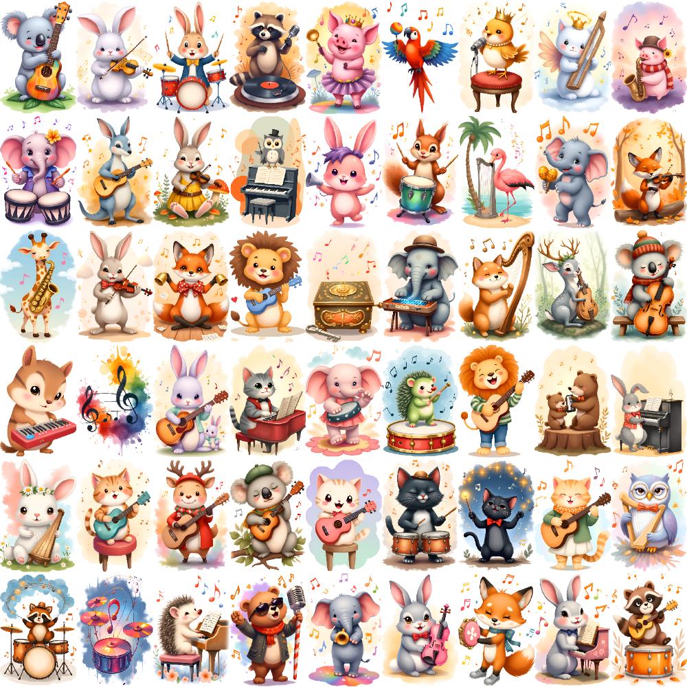 63pcs Temporary Tattoo Cartoon Characters Temporary Tattoo Stickers Musical Animals Waterproof Long-lasting Body Stickers For