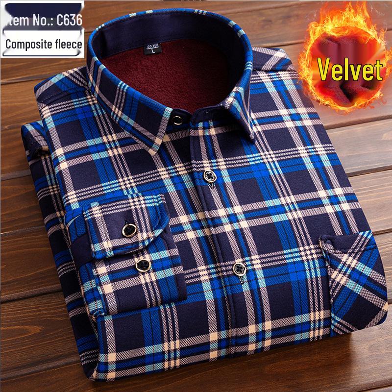 Men's Retro Plaid Fleece-lined Winter Shirt - Thick, Warm, Long-sleeved Casual Top for Middle-aged and Elderly