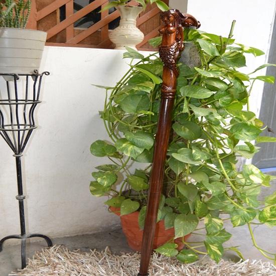 Mermaid Wooden Carved Walking Stick Cane Handmade Wood Crafted Comfortable Handle Hand Carved Cane Ergonomic Handle for Comfort