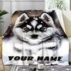 1PC Custom Name Winter Husky Paws Outdooor Flannel Blankets Throw Blanket All-Season Throw Gift Bedspread for Couch, Bed, Camping Holiday Birthda