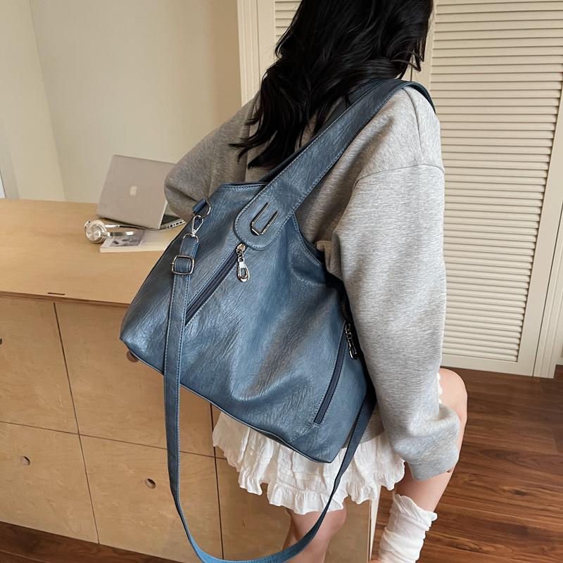 

New Solid Zipper Dual Main Pockets High Capacity Handbag For Women Sewing Thread PU Fashion Ladies Bag Shoulder Bag коричневий