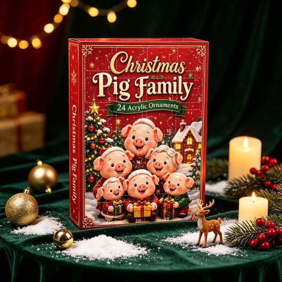 Holiday Party Supplies Piggy Family Advent Calendar, 2D Flat Acrylic 24 Days Hanging Decor Ornaments, Decorative Christmas Countdown Gift Box