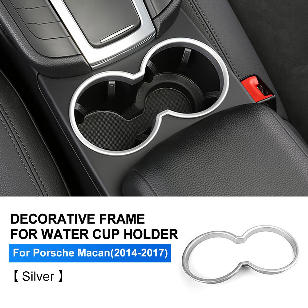 

Chrome ABS for Porsche Macan 2014- Car Center Control Water Cup Holder Frame Cover Interior Trim Styling Auto Accessories срібний