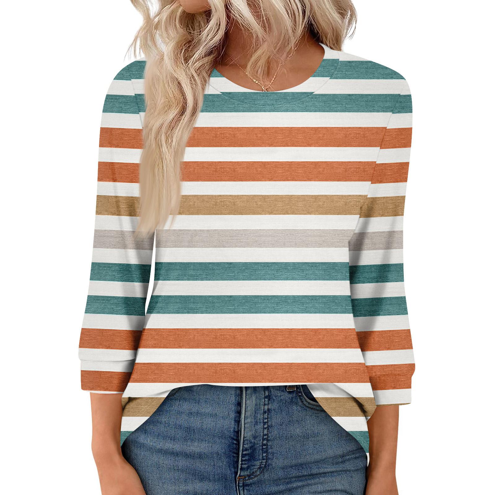 

Женская модная повседневная футболка с рукавом семь восьмых и принтом, топ с круглым вырезом XL