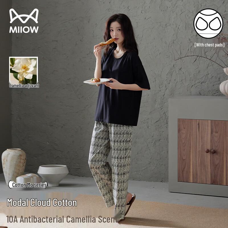 MiiOW Women s Short Sleeve Modal Pajama Set with Chest Pads XL
