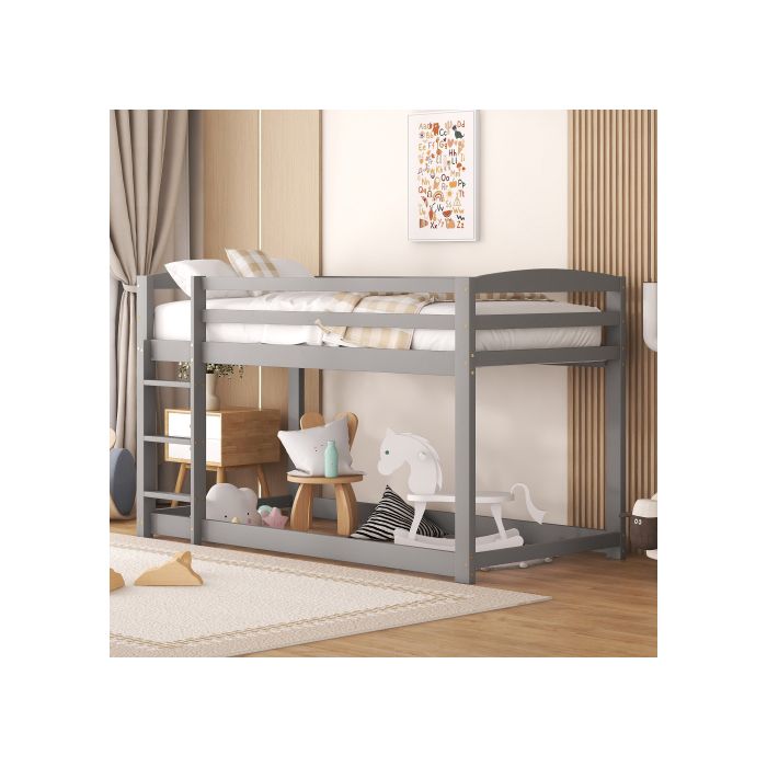 Lit superposé - MUVOE - 90x200cm - Bois massif - Gris - 2 places