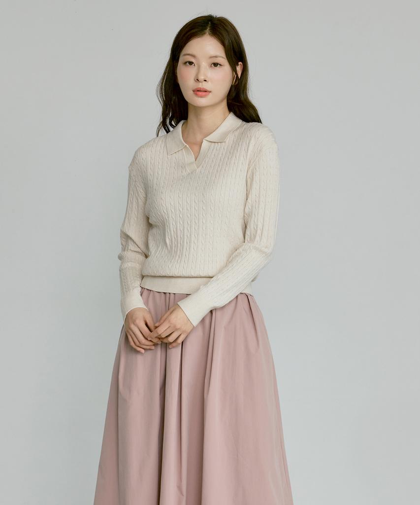 210EDIT Women'S Cable Slit Neck Knit [Light Beige]_Zf4Sw515