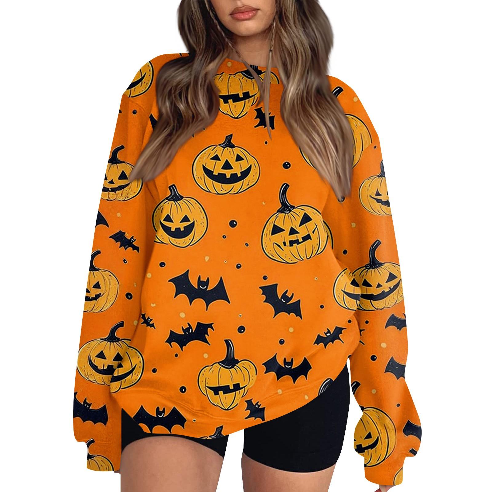 

Женский модный повседневный свитшот с длинным рукавом и принтом на Хэллоуин L оранжевый
