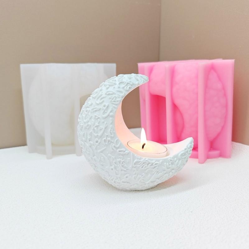 Moon Silicone Candle Holder Molds for Epoxy Resin Tealight Holder Silicone Tealight Stand Molds for Home Decoration