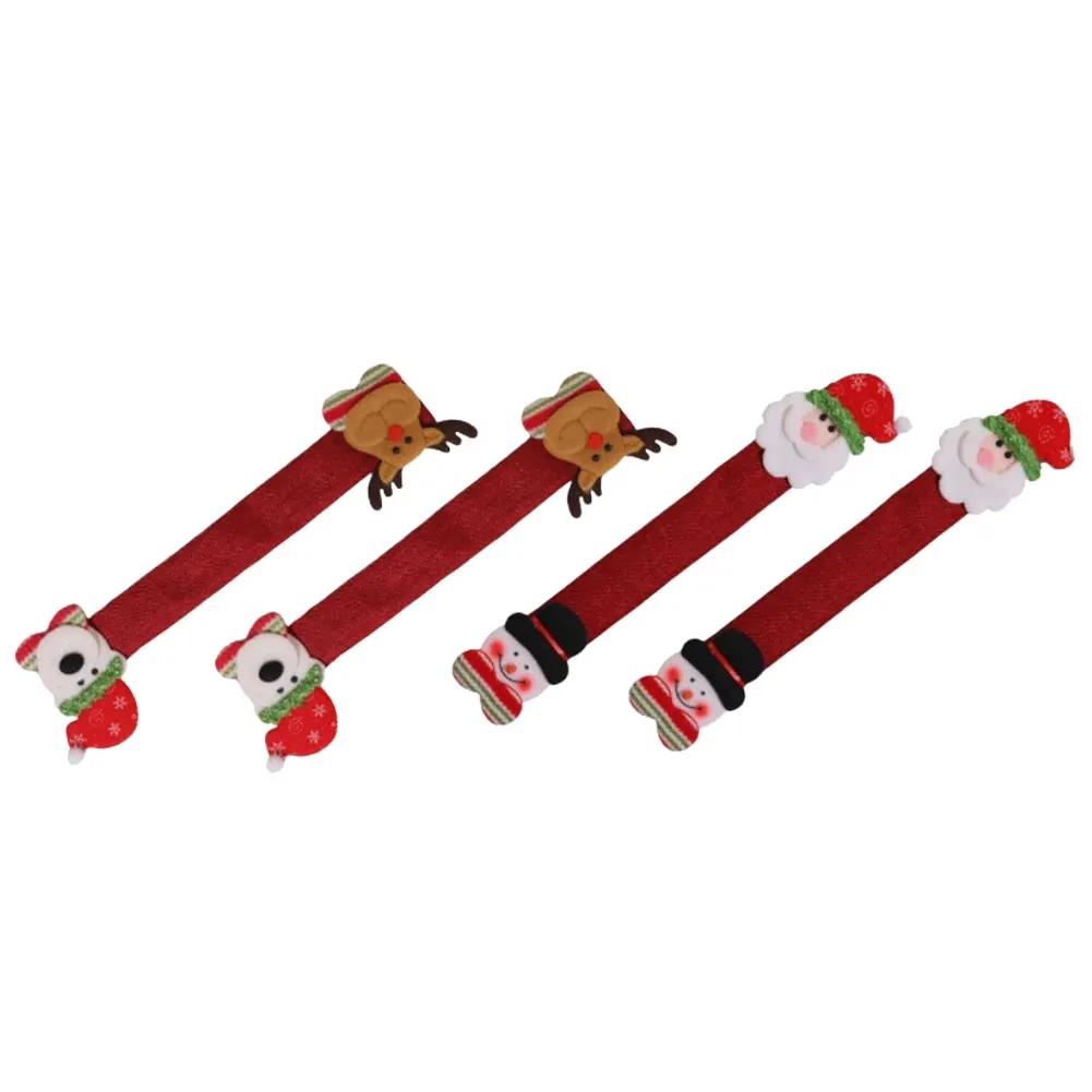 Polyester Christmas Handle Covers for Refrigerator and Kitchen Appliances Featuring Santa Snowman Bear Elk Designs