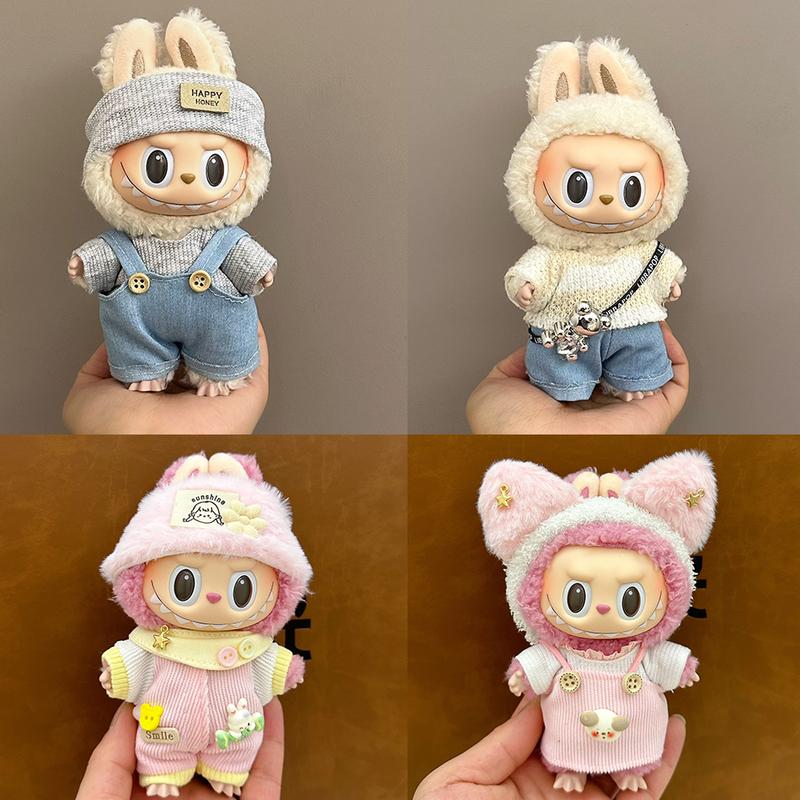 15/17cm Labubu Clothes Fashion Overalls Labubu Idol V1 V2 Dolls Clothing Accessories  Plush Doll Universal Holiday Gift In Stock