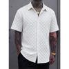 Mens Jacquard Short Sleeve Lapel Casual Check Fashion Shirt