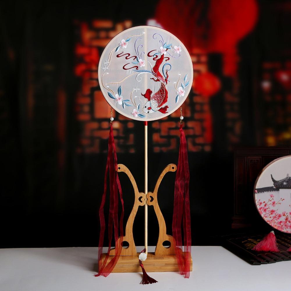 

Вышитый шелковый веер с длинной ручкой Классический веер Ханфу Ручной веер Китайский стиль Круглый веер Женский Style 5