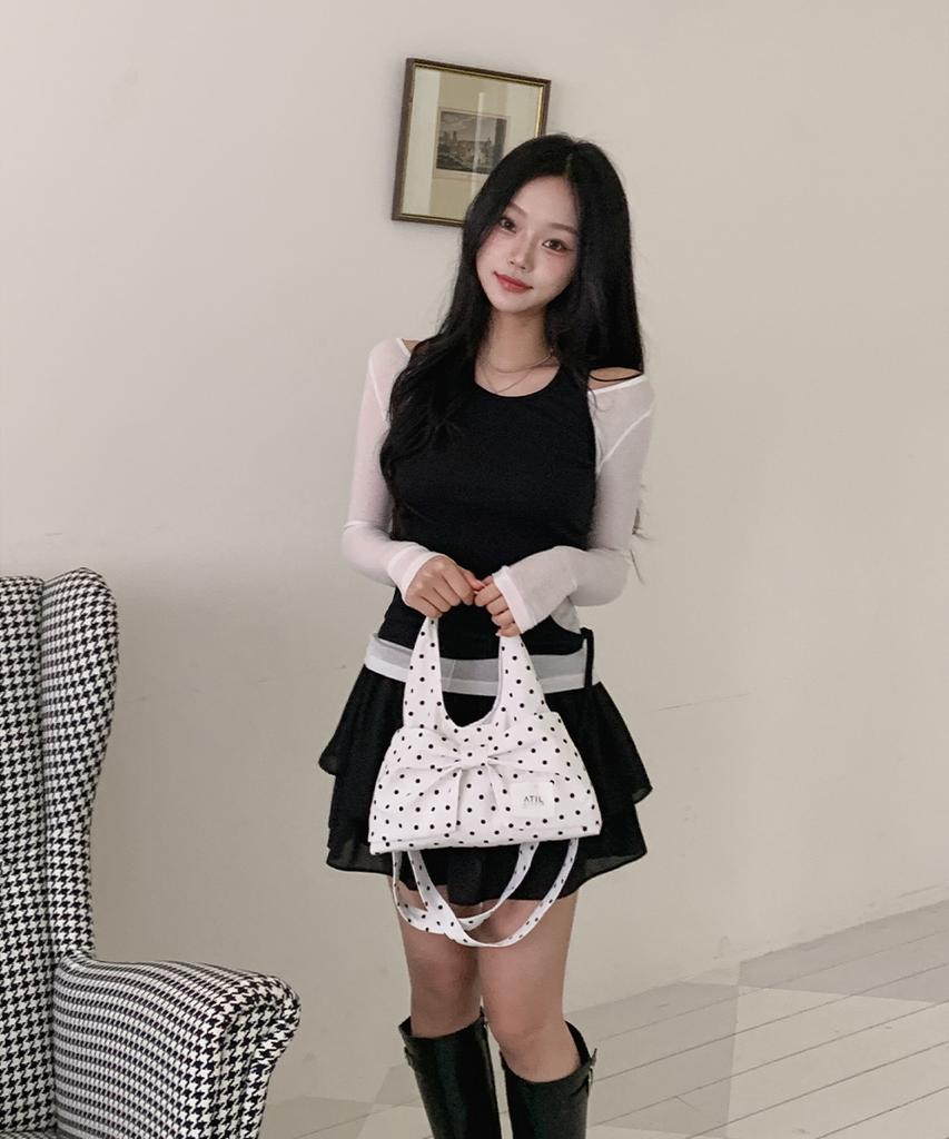 Atil Studio Dot Silk Dewey Mini Ribbon Dot Shoulder & Crossbody Bag _ [White]