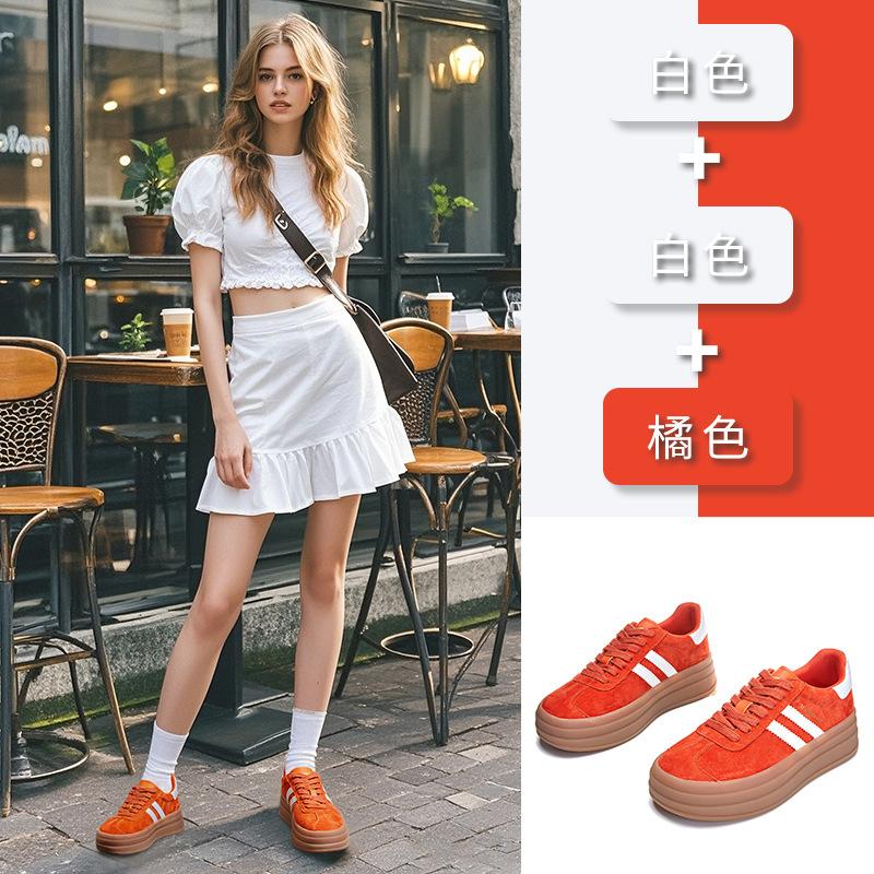 Leather German training shoes women's 2025 spring and summer new platform white shoes women's casual height-increasing women's shoes fashion versat