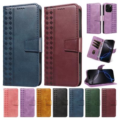 Leather Case For iPhone 16E 16 15 14 Plus 13 12 11 Pro Max 10 XR X XS 8 7 6 6S SE Geometric Phone Wallet Cover Stand Card Slots